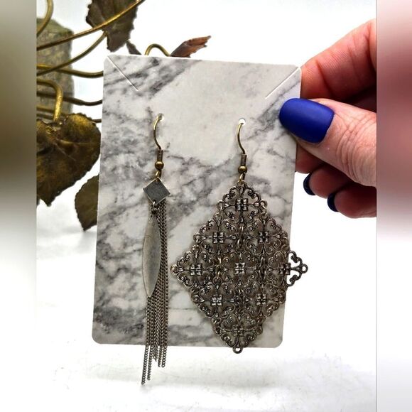 "5/$25" Mismatched Mixed Metal Dangle Earrings Sterling Brass Ear Hooks - Picture 1 of 6